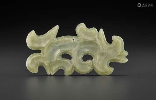 A GREEN JADE 'CLOUD-SCROLL' PENDANT, HONGSHAN CULTURE