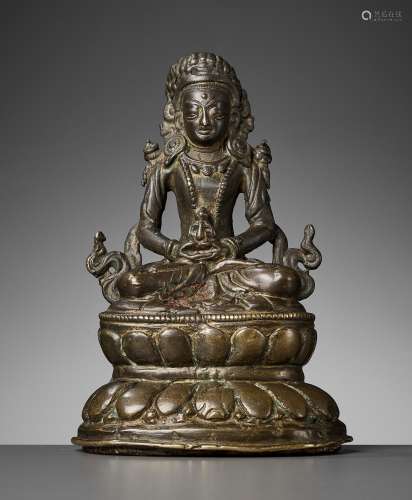 A NEPALESE BRONZE FIGURE OF AMITAYUS, MEDIEVAL PERIOD