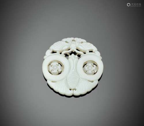 A WHITE JADE 'BUTTERFLY' PLAQUE, LATE QING TO REPUBLIC