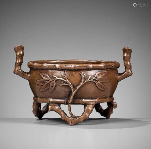 A COPPER ALLOY 'BAMBOO' CENSER, QING DYNASTY