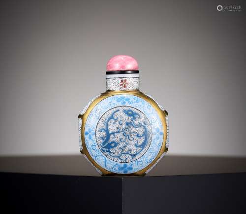 A GILT AND ENAMELED GLASS 'CHILONG' SNUFF BOTTLE, REPUBLIC P...