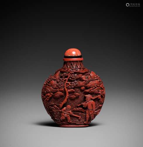 A CINNABAR LACQUER SNUFF BOTTLE, PROBABLY IMPERIAL, QIANLONG...