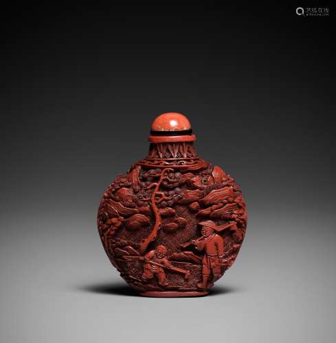 A CINNABAR LACQUER SNUFF BOTTLE, PROBABLY IMPERIAL, QIANLONG...