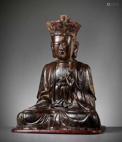 A GILT AND LACQUERED WOOD FIGURE OF BUDDHA, VIETNAM, 17TH-18...