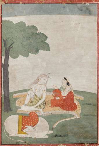 AN INDIAN MINIATURE PAINTING OF SHIVA, PARVATI, GANESHA AND ...