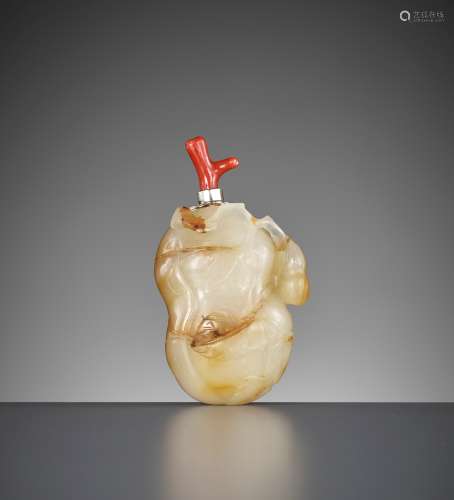 AN AGATE 'DOUBLE GOURD' SNUFF BOTTLE, 18TH - 19TH CENTURY