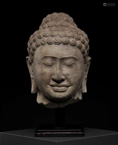 A SANDSTONE HEAD OF BUDDHA, MON-DVARAVATI PERIOD