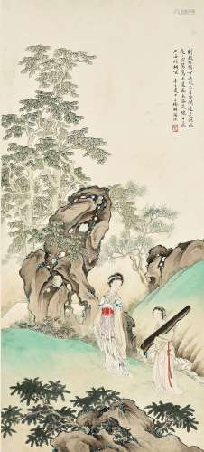 LADIES AND QIN ON A SUMMER DAY' BY HU XIGUI, DATED 1881
