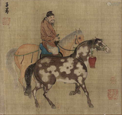 A SILK PAINTING OF BO LE WITH HORSES, AFTER ZHAO MENGFU (125...