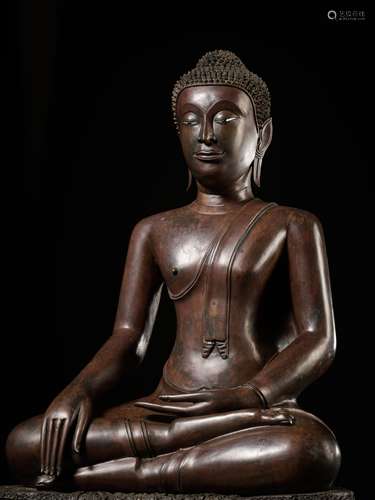 A LARGE COPPER ALLOY FIGURE OF A SEATED BUDDHA, RATTANAKOSIN...