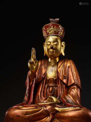 A LARGE GILT-LACQUERED WOOD FIGURE OF A BODHISATTVA, VIETNAM...