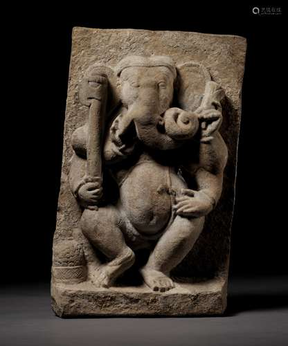 A BUFF SANDSTONE FIGURE OF DANCING GANESHA, MAHAGANAPATI, 10...