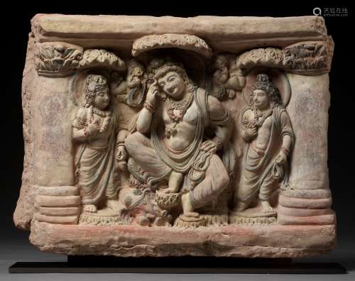 AN EXTRAORDINARILY RARE AND SPECTACULAR TERRACOTTA RELIEF OF...