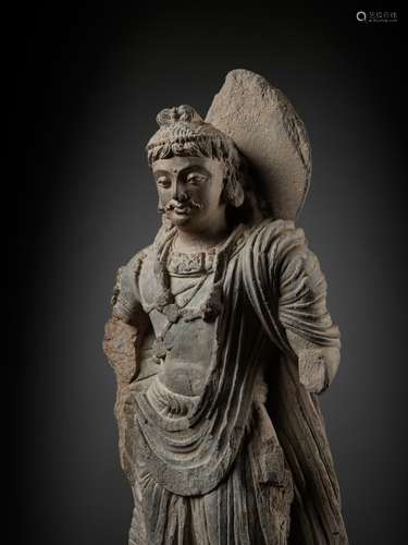 A SCHIST FIGURE OF MAITREYA, ANCIENT REGION OF GANDHARA