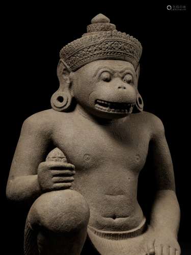 A SANDSTONE GUARDIAN FIGURE DEPICTING HANUMAN, KOH KER STYLE