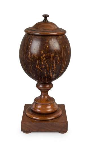 An antique treen ware and coconut urn, 18th/19th century, 26...
