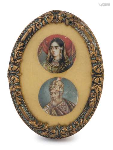 A pair of antique Indian miniature hand-painted portraits, m...