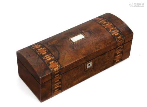 An antique English walnut glove box with dome top, 19th cent...