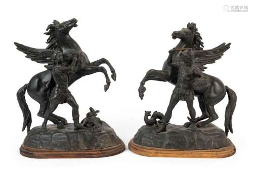 A pair of antique classical style "Pegasus" statue...
