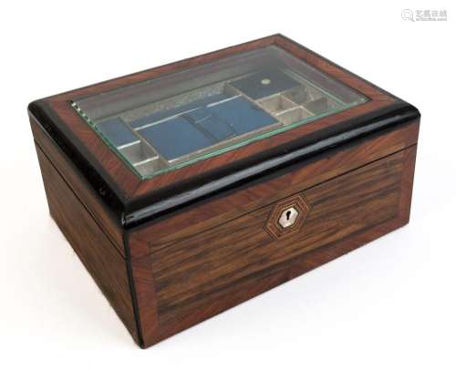 An antique English walnut writing box with window top and li...