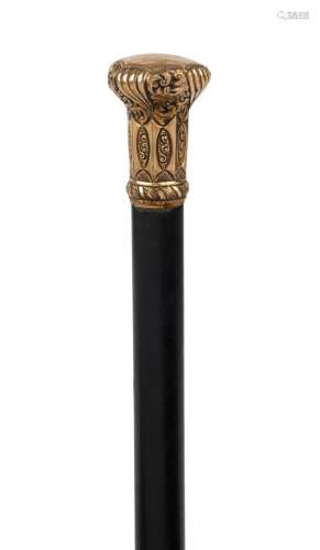 An antique Continental walking stick with gold plated top an...