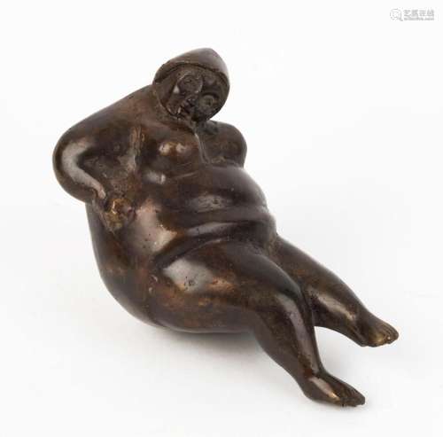 A vintage bronze statue of an inverted plump lady, early to ...