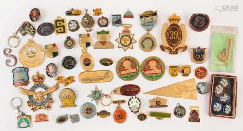 ENAMELLED BADGES: Eclectic assortment with larger military t...