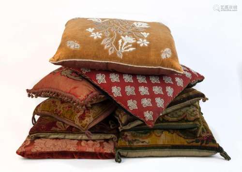 A set of nine antique Victorian and Edwardian cushions inclu...