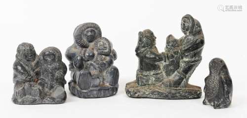 WOLF SCULPTURES group of four Canadian carved stone Inuit st...