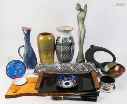Australian studio pottery vases, bowls, statue, serving plat...