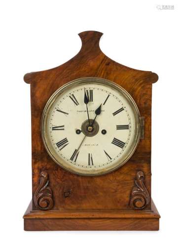 Antique English walnut cased spring table clock with single ...