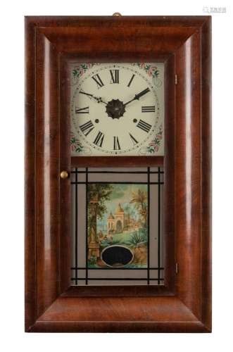 WELSH antique American twin weight wall clock in timber case...