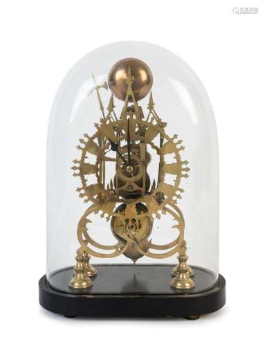 An antique English scroll and steeple framed skeleton clock ...