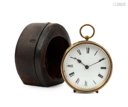 An antique French travelling timepiece clock in circular bra...