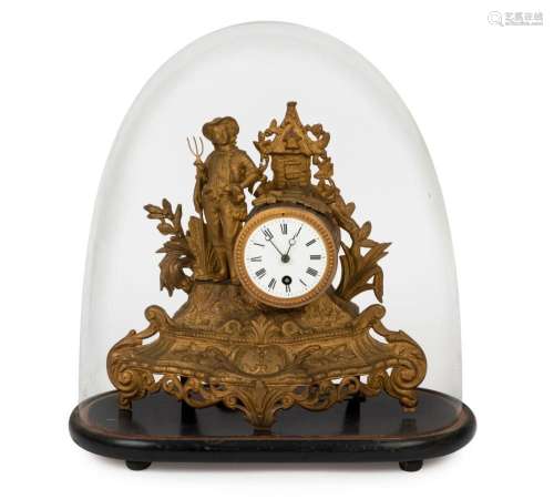 An antique French gilt metal figural mantel clock, time only...