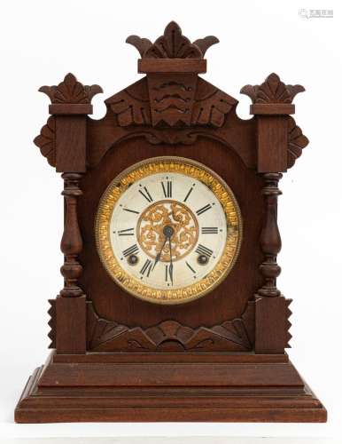 ANSONIA American walnut cased shelf clock with 8 day time an...