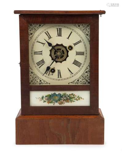 ANSONIA antique American alarm shelf clock in walnut case wi...