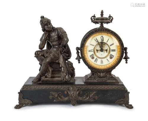 ANSONIA antique American mantel clock with cast metal figura...