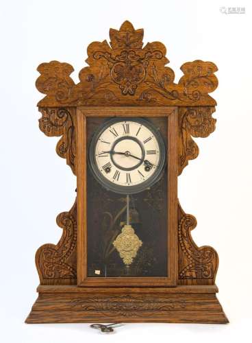 SESSIONS American cottage clock with pressed oak case, 8 day...