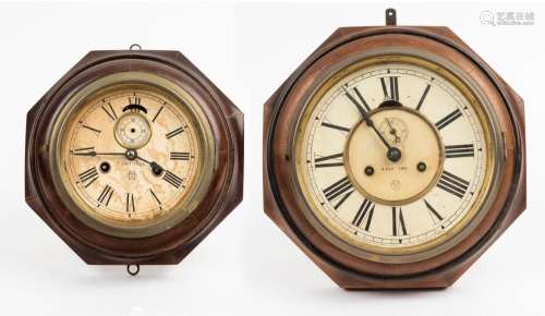ANSONIA two antique American 8 day lever wall clocks in timb...