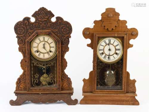Two American timber cased cottage clocks with time and strik...