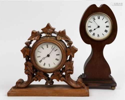 Two antique French time only clocks in timber cases, 19th/20...