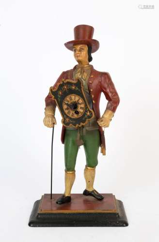 A German figural painted cast metal clock, 20th century, 41c...