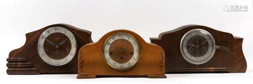 Three vintage timber cased mantel clocks, mid 20th century, ...