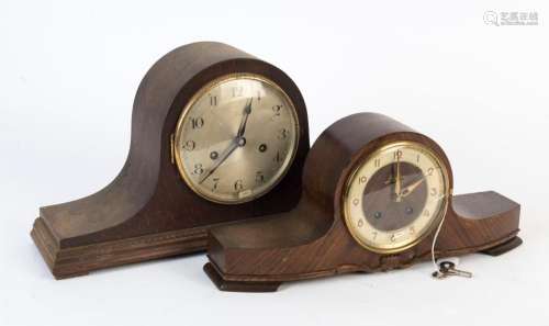 Two oak cased mantel clocks, both with time and strike movem...