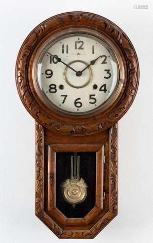 An American drop-dial oak cased wall clock with 8 day time a...