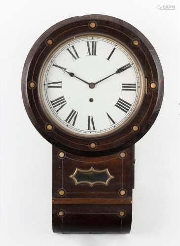 An antique drop-dial wall clock, time only movement in rosew...