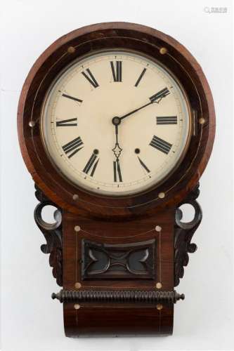 An antique drop-dial wall clock, time and strike movement in...