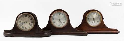 Three timber cased Napoleon hat mantel clocks with twin trai...