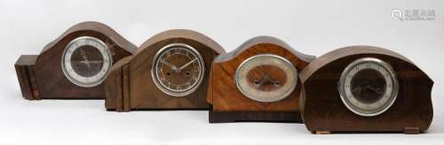 Four walnut veneer cased mantel clock, mid 20th century, the...